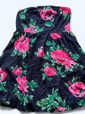 Vintage Y2K Silence + Noise Black Floral Bubble Hem Mini Dress S